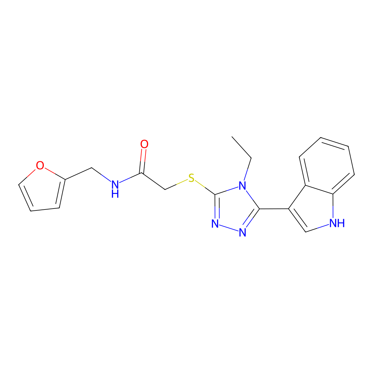 2-((4-ethyl-5-(1H-indol-3-yl)-4H-1,2,4-triazol-3-yl)thio)-N-(furan-2-ylmethyl)acetamide molecular structure, CAS 832105-60-9