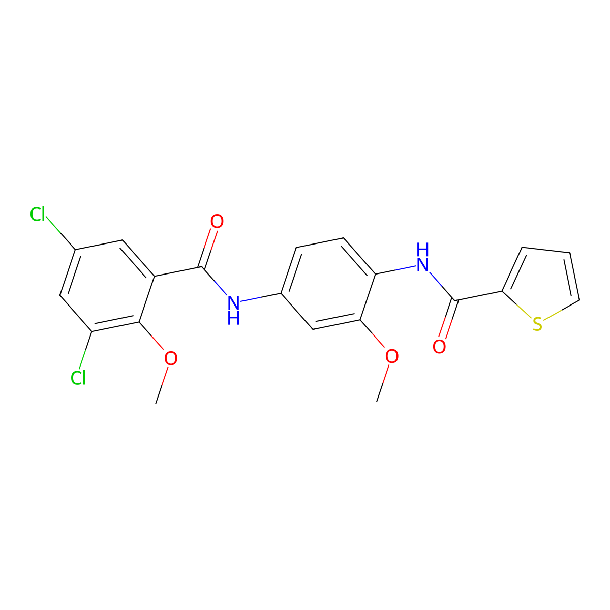 N-[4-[(3,5-dichloro-2-methoxybenzoyl)amino]-2-methoxyphenyl]thiophene-2-carboxamide molecular structure, CAS 832105-76-7