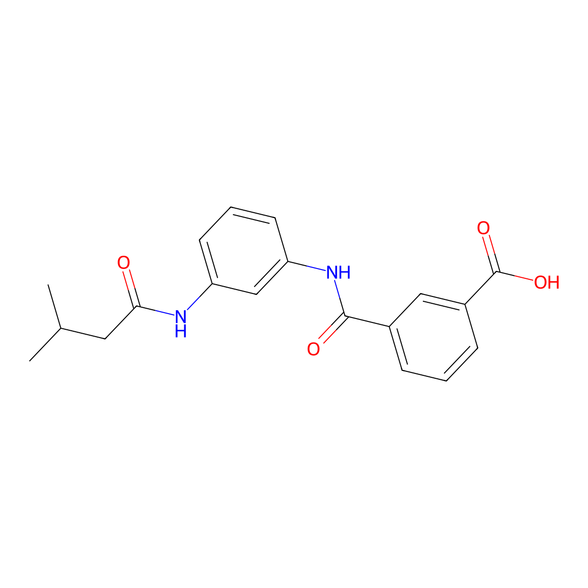 3-({3-[(3-Methylbutanoyl)amino]phenyl}carbamoyl)benzoic acid molecular structure, CAS 832105-84-7