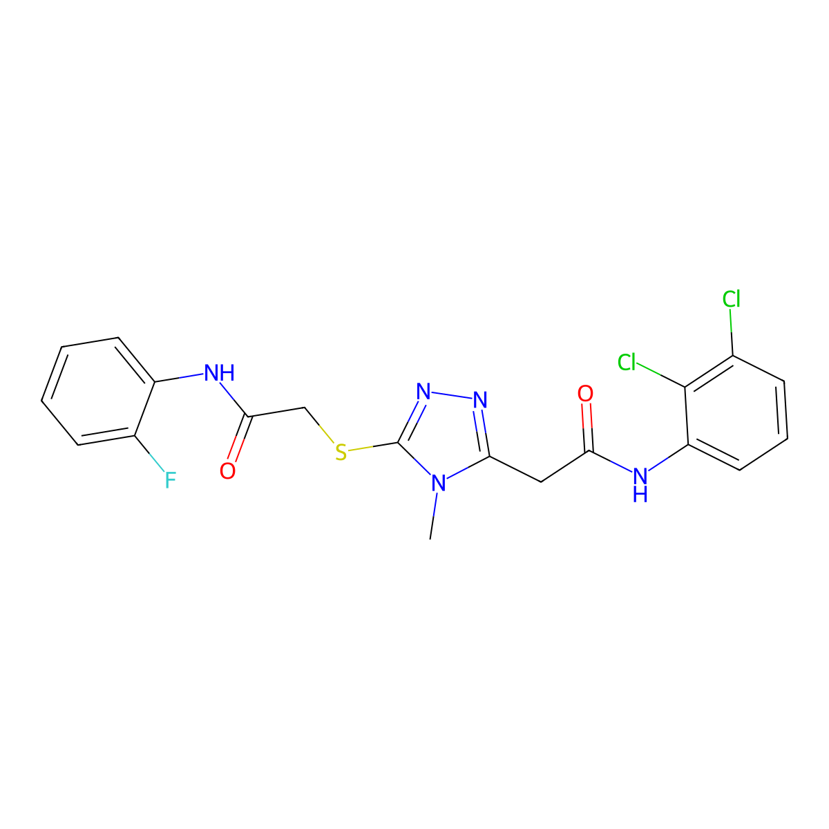 N-(2,3-dichlorophenyl)-2-[5-[2-(2-fluoroanilino)-2-oxoethyl]sulfanyl-4-methyl-1,2,4-triazol-3-yl]acetamide molecular structure, CAS 832105-89-2
