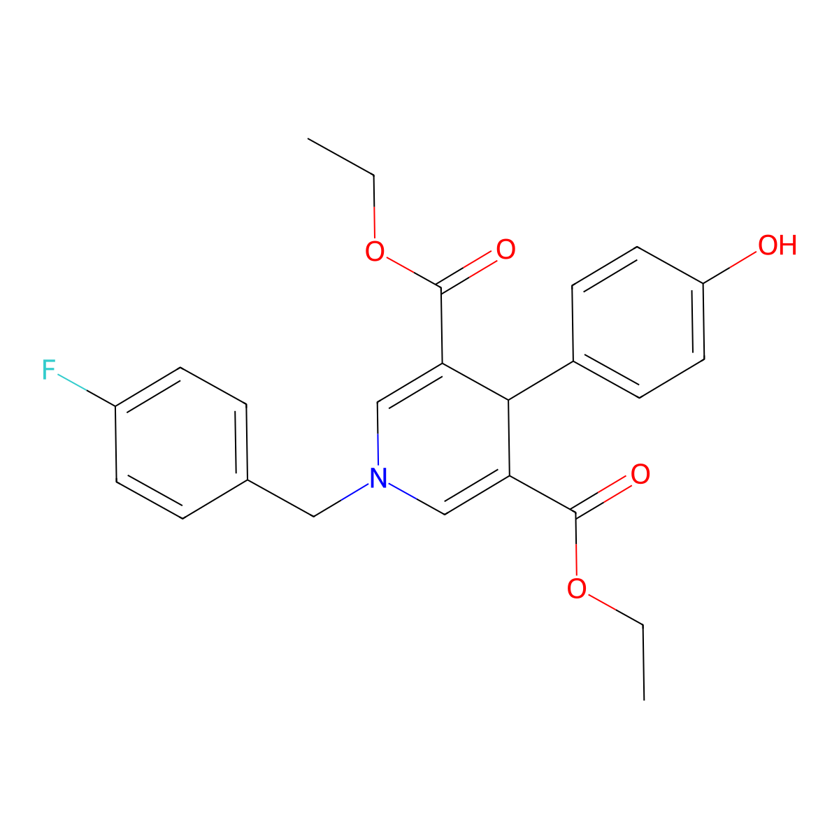 Diethyl 1-(4-fluorobenzyl)-4-(4-hydroxyphenyl)-1,4-dihydropyridine-3,5-dicarboxylate molecular structure, CAS 832106-03-3