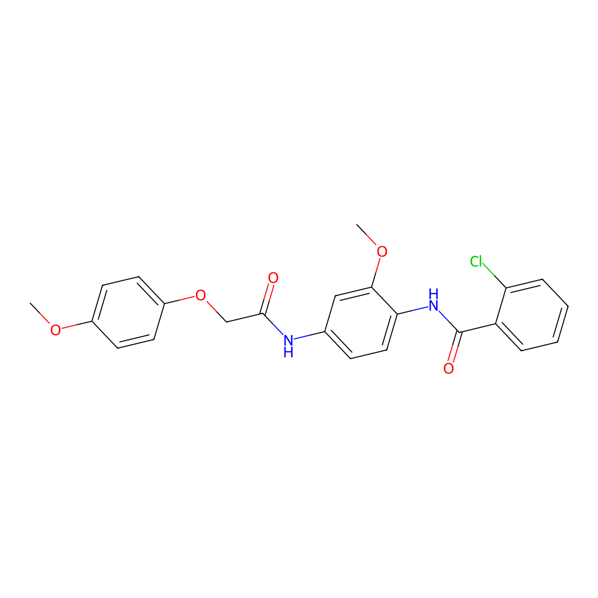 2-chloro-N-(2-methoxy-4-{[(4-methoxyphenoxy)acetyl]amino}phenyl)benzamide molecular structure, CAS 832106-04-4