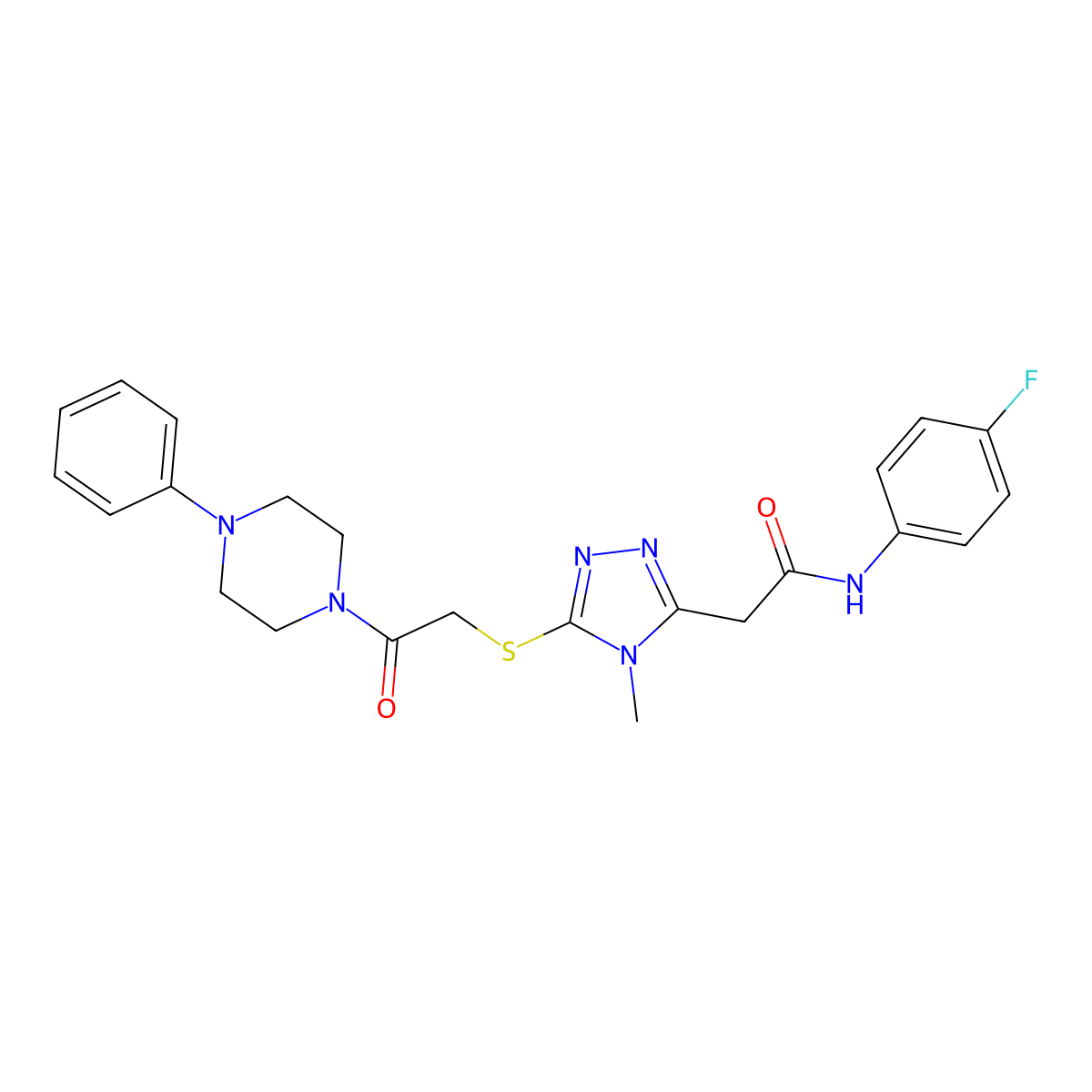 N-(4-fluorophenyl)-2-[4-methyl-5-[2-oxo-2-(4-phenylpiperazin-1-yl)ethyl]sulfanyl-1,2,4-triazol-3-yl]acetamide molecular structure, CAS 832106-41-9