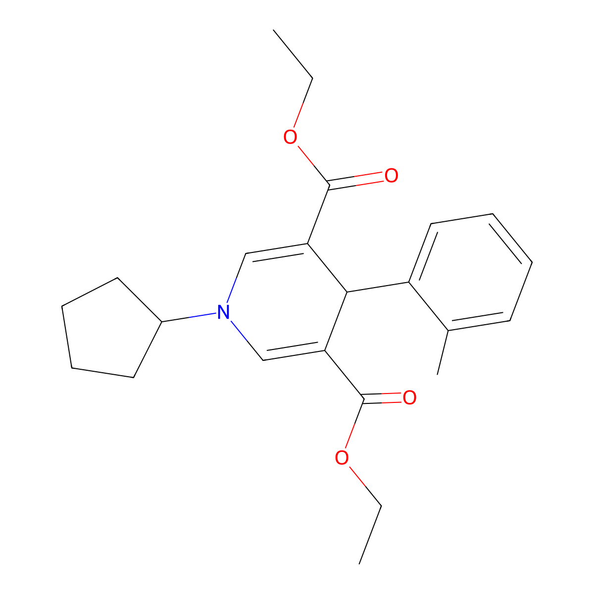 Diethyl 1-cyclopentyl-4-(2-methylphenyl)-1,4-dihydropyridine-3,5-dicarboxylate molecular structure, CAS 832106-62-4