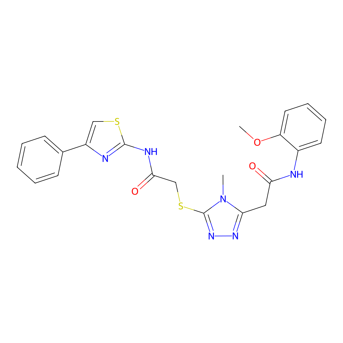 N-(2-methoxyphenyl)-2-[4-methyl-5-[2-oxo-2-[(4-phenyl-1,3-thiazol-2-yl)amino]ethyl]sulfanyl-1,2,4-triazol-3-yl]acetamide molecular structure, CAS 832106-88-4