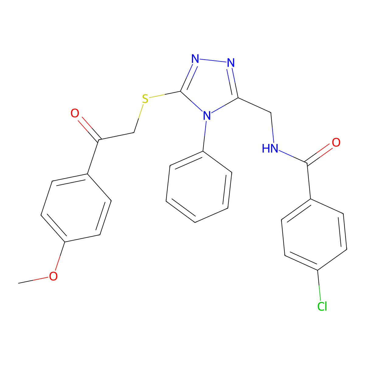4-chloro-N-[[5-[2-(4-methoxyphenyl)-2-oxoethyl]sulfanyl-4-phenyl-1,2,4-triazol-3-yl]methyl]benzamide molecular structure, CAS 832106-96-4