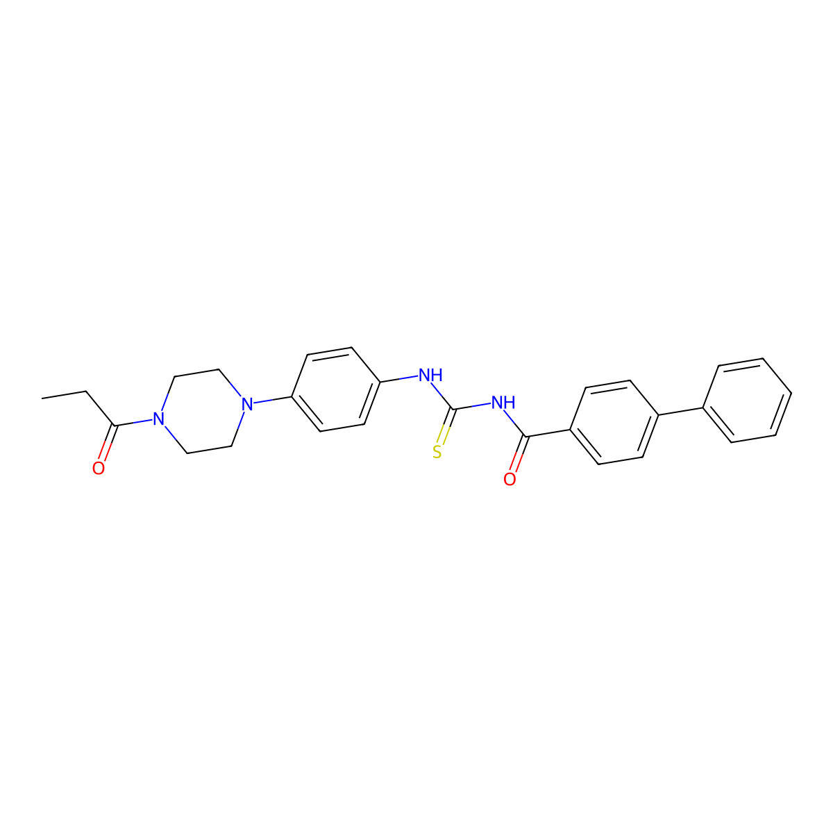 4-phenyl-N-[[4-(4-propanoylpiperazin-1-yl)phenyl]carbamothioyl]benzamide molecular structure, CAS 832107-15-0