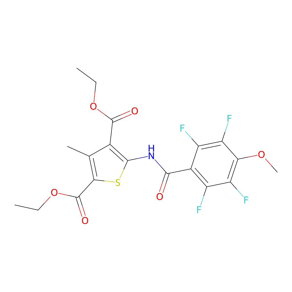 Diethyl 3-methyl-5-[(2,3,5,6-tetrafluoro-4-methoxybenzoyl)amino]-2,4-thiophenedicarboxylate molecular structure, CAS 832107-32-1