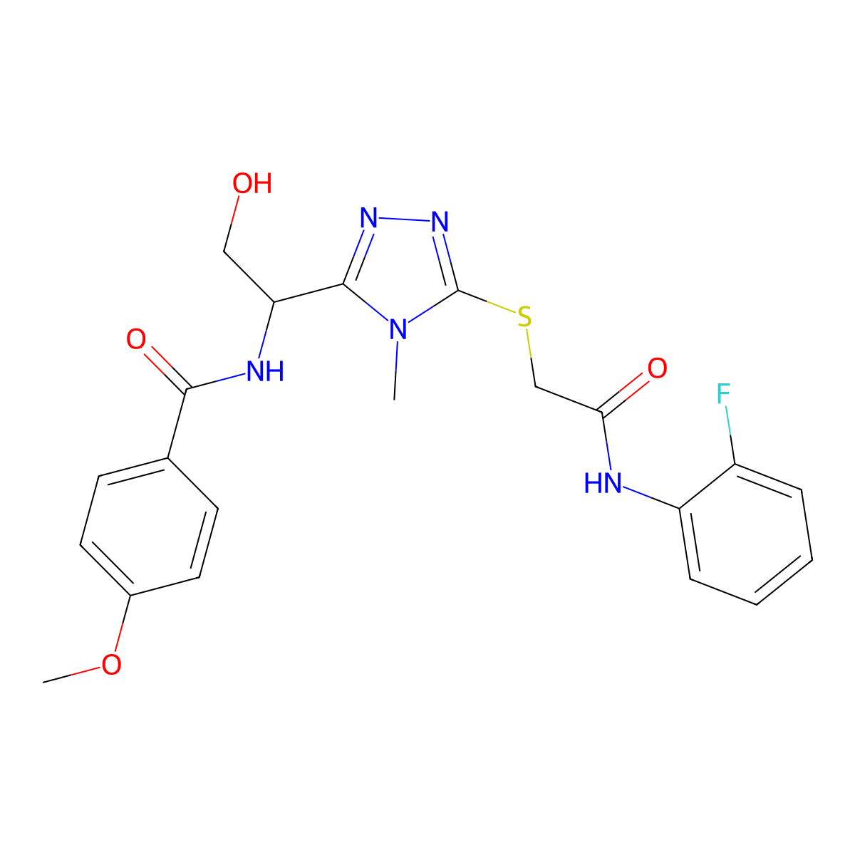 N-{1-[5-({2-[(2-fluorophenyl)amino]-2-oxoethyl}sulfanyl)-4-methyl-4H-1,2,4-triazol-3-yl]-2-hydroxyethyl}-4-methoxybenzamide molecular structure, CAS 832108-03-9
