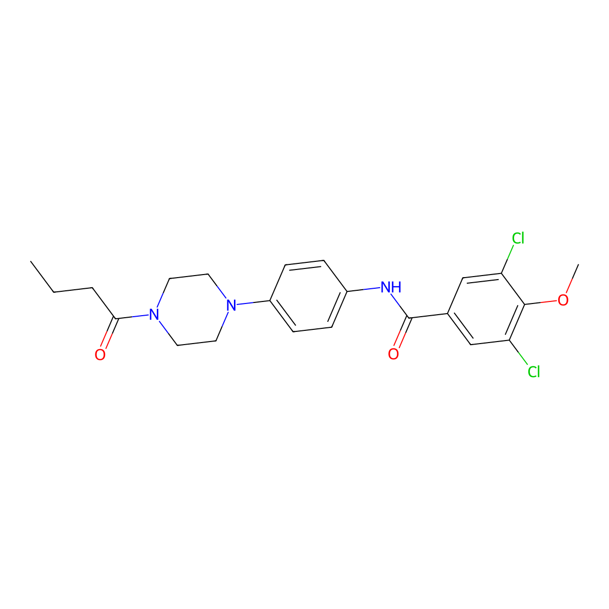 N-[4-(4-butanoylpiperazin-1-yl)phenyl]-3,5-dichloro-4-methoxybenzamide molecular structure, CAS 832108-16-4