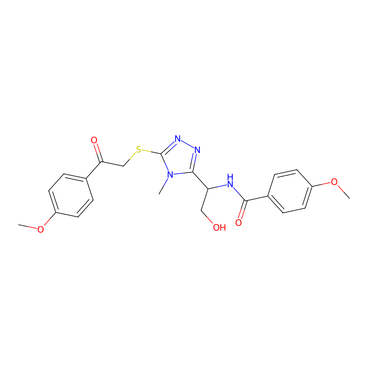 N-[2-hydroxy-1-(5-{[2-(4-methoxyphenyl)-2-oxoethyl]sulfanyl}-4-methyl-4H-1,2,4-triazol-3-yl)ethyl]-4-methoxybenzamide molecular structure, CAS 832109-28-1