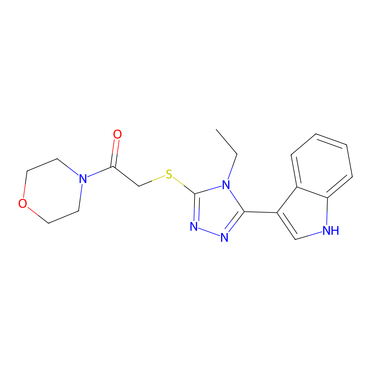 2-((4-ethyl-5-(1H-indol-3-yl)-4H-1,2,4-triazol-3-yl)thio)-1-morpholinoethanone molecular structure, CAS 832109-30-5