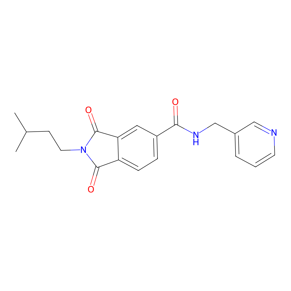 2-(3-methylbutyl)-1,3-dioxo-N-(pyridin-3-ylmethyl)-2,3-dihydro-1H-isoindole-5-carboxamide molecular structure, CAS 832109-37-2