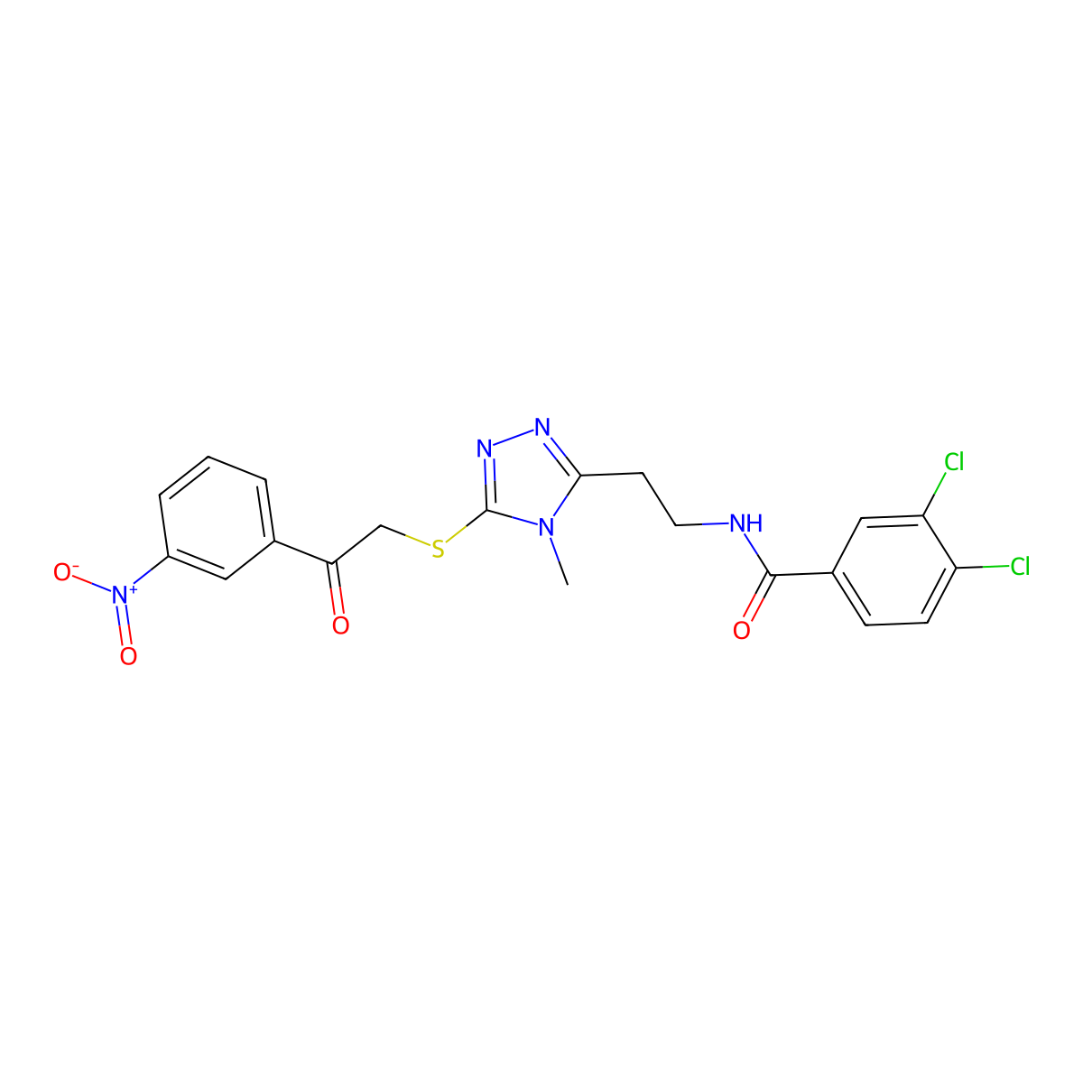3,4-dichloro-N-[2-[4-methyl-5-[2-(3-nitrophenyl)-2-oxoethyl]sulfanyl-1,2,4-triazol-3-yl]ethyl]benzamide molecular structure, CAS 832109-41-8