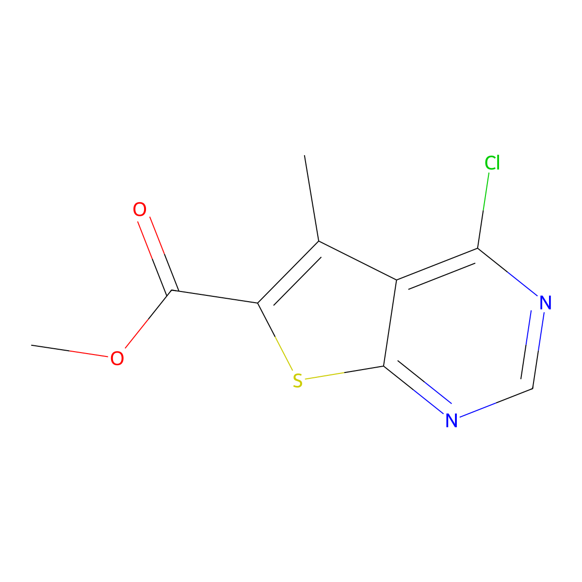 Methyl 4-chloro-5-methyl-thieno[2,3-d]pyrimidine-6-carboxylate molecular structure, CAS 832113-96-9