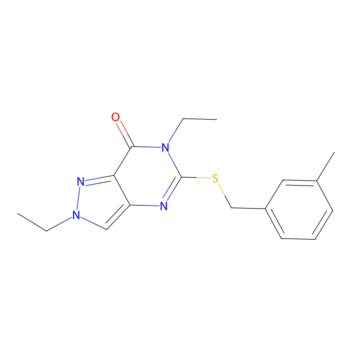 2,6-Diethyl-5-[(3-methylphenyl)methylsulfanyl]pyrazolo[4,3-d]pyrimidin-7-one molecular structure, CAS 832114-56-4
