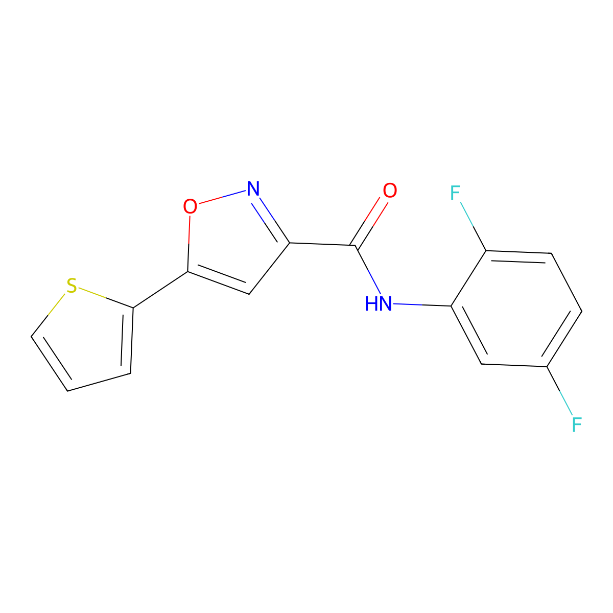 N-(2,5-difluorophenyl)-5-(thiophen-2-yl)-1,2-oxazole-3-carboxamide molecular structure, CAS 832114-70-2