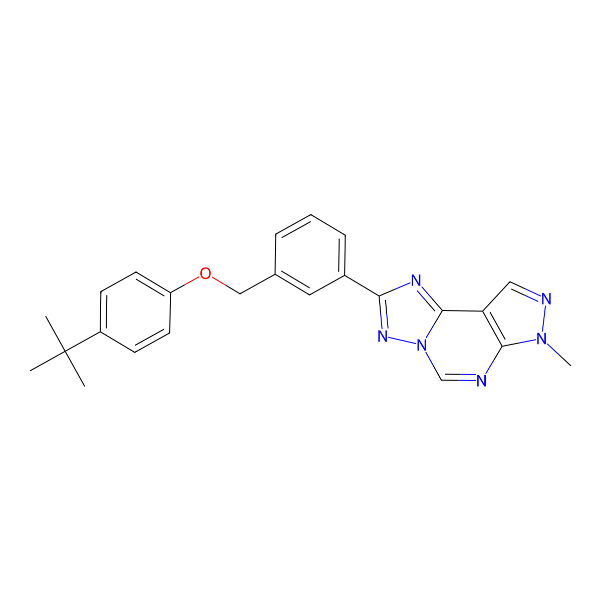 2-(3-((4-(tert-butyl)phenoxy)methyl)phenyl)-7-methyl-7H-pyrazolo[4,3-e][1,2,4]triazolo[1,5-c]pyrimidine molecular structure, CAS 832114-87-1