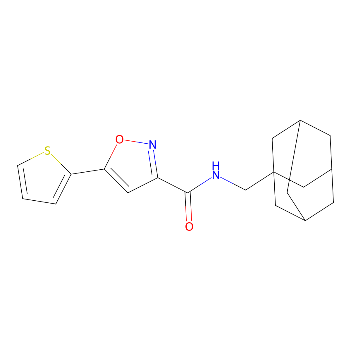 N-(1-adamantylmethyl)-5-thiophen-2-yl-1,2-oxazole-3-carboxamide molecular structure, CAS 832115-28-3