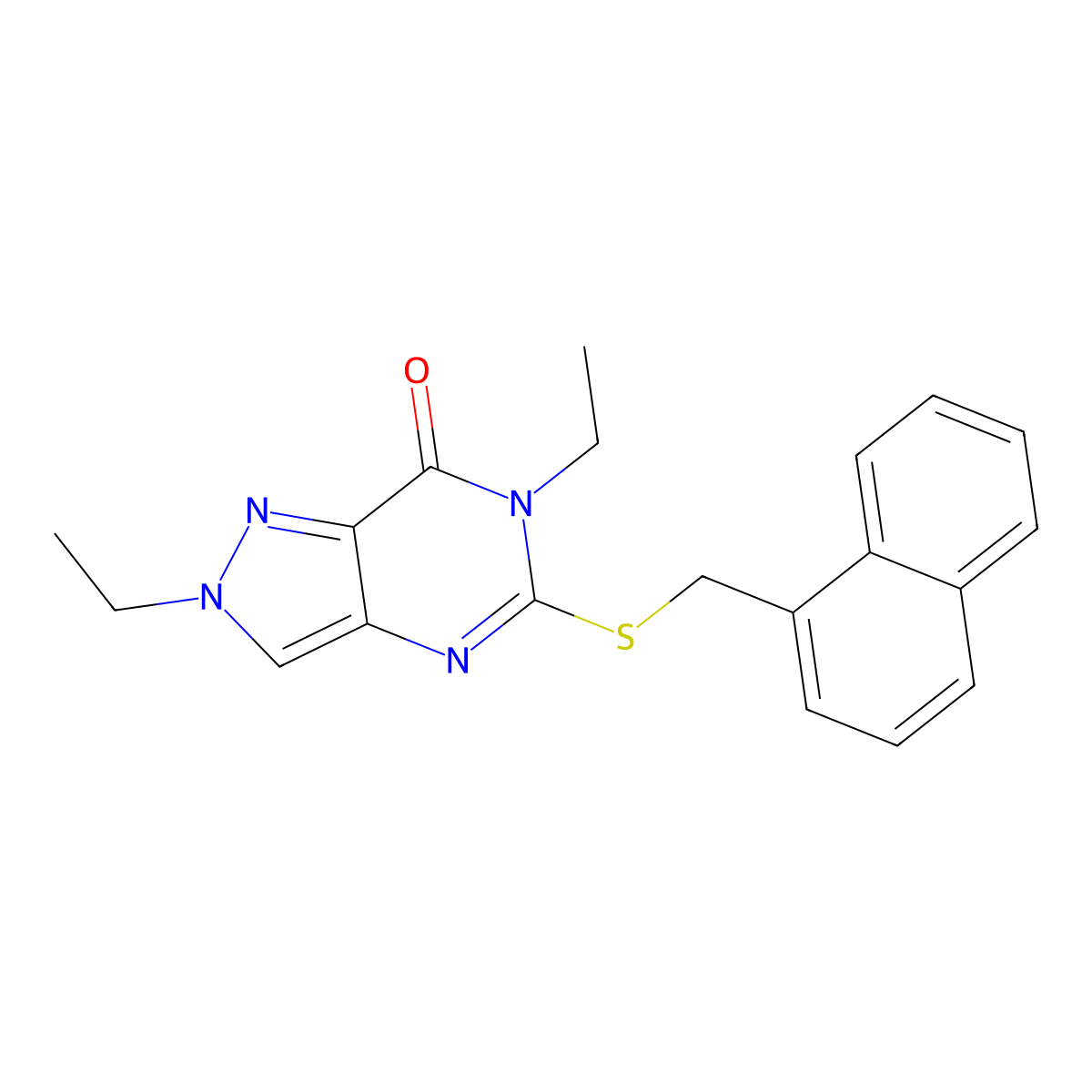 2,6-Diethyl-5-(naphthalen-1-ylmethylsulfanyl)pyrazolo[4,3-d]pyrimidin-7-one molecular structure, CAS 832115-35-2
