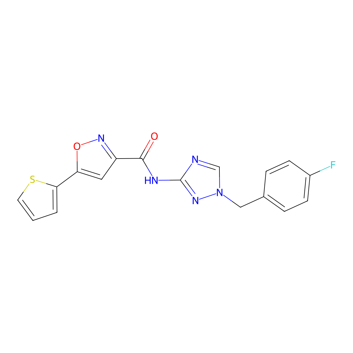 N-[1-(4-fluorobenzyl)-1H-1,2,4-triazol-3-yl]-5-(thiophen-2-yl)-1,2-oxazole-3-carboxamide molecular structure, CAS 832115-42-1
