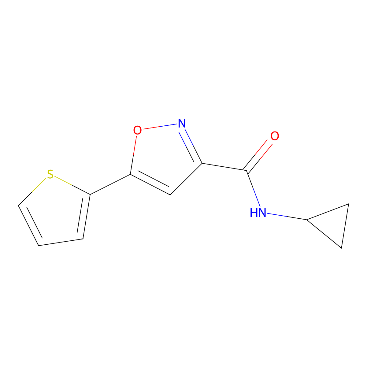 N-cyclopropyl-5-(thiophen-2-yl)-1,2-oxazole-3-carboxamide molecular structure, CAS 832115-62-5