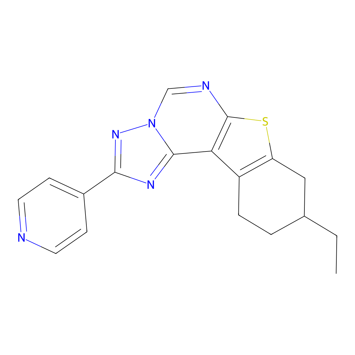 9-Ethyl-2-(4-pyridyl)-8,9,10,11-tetrahydro[1]benzothieno[3,2-E][1,2,4]triazolo[1,5-C]pyrimidine molecular structure, CAS 832115-64-7