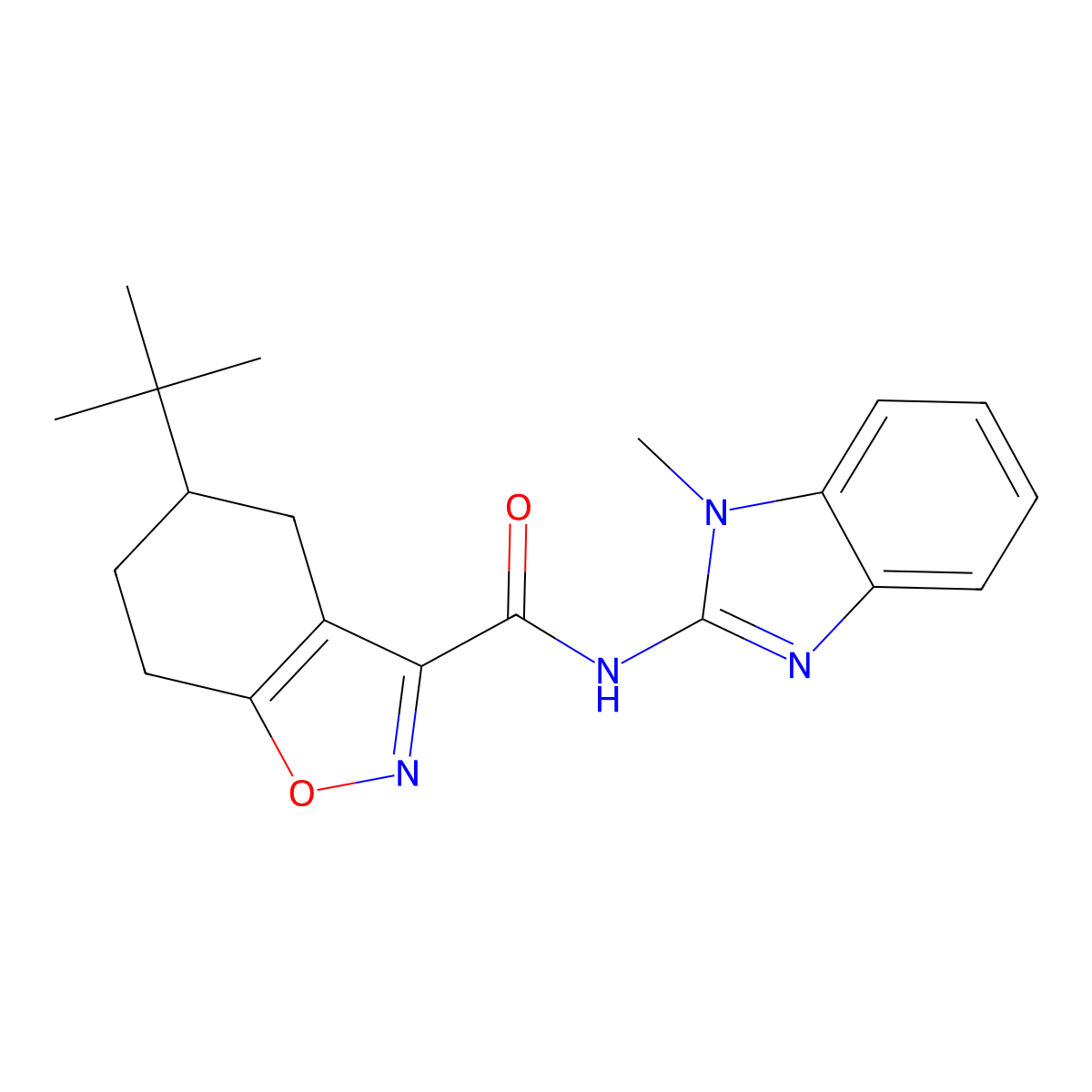 5-tert-butyl-N-(1-methylbenzimidazol-2-yl)-4,5,6,7-tetrahydro-1,2-benzoxazole-3-carboxamide molecular structure, CAS 832115-83-0