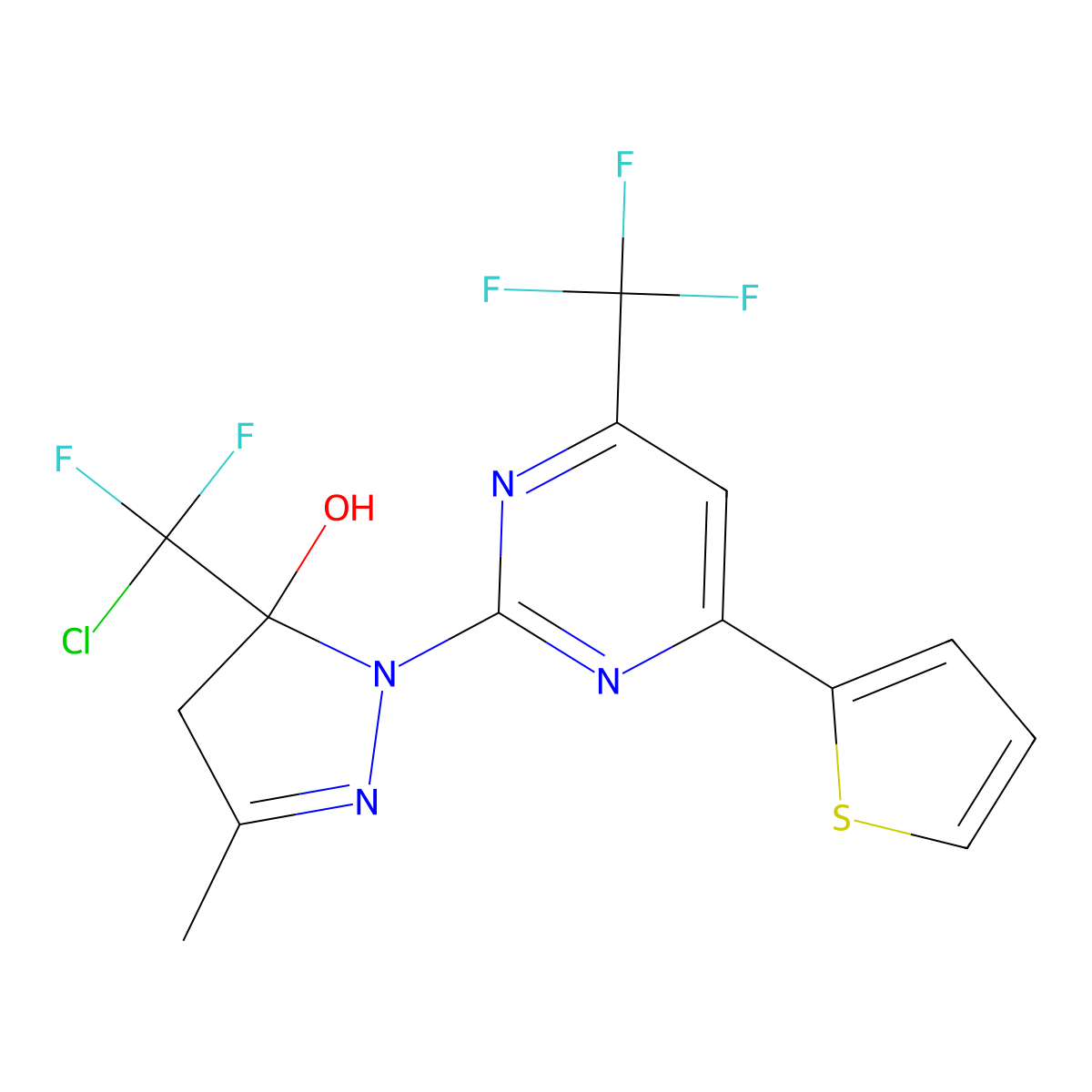 5-[Chloro(difluoro)methyl]-3-methyl-1-[4-(2-thienyl)-6-(trifluoromethyl)-2-pyrimidinyl]-4,5-dihydro-1H-pyrazol-5-OL molecular structure, CAS 832115-96-5