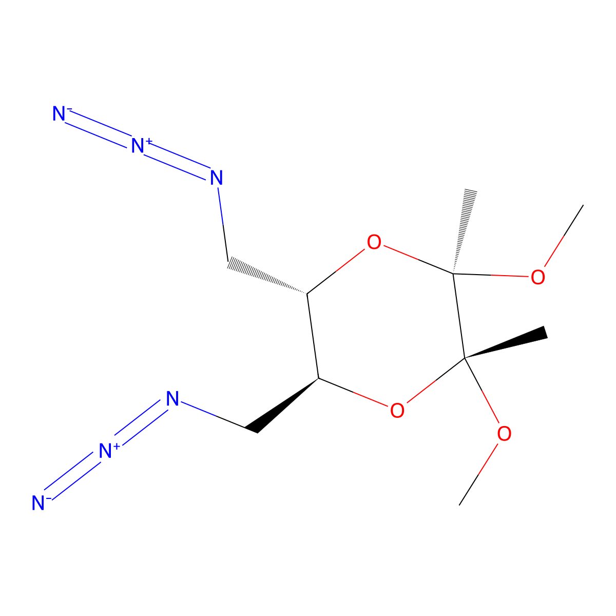 (2R,3R,5S,6S)-5,6-Bis(azidomethyl)-2,3-dimethoxy-2,3-dimethyl-1,4-dioxane molecular structure, CAS 832117-79-0