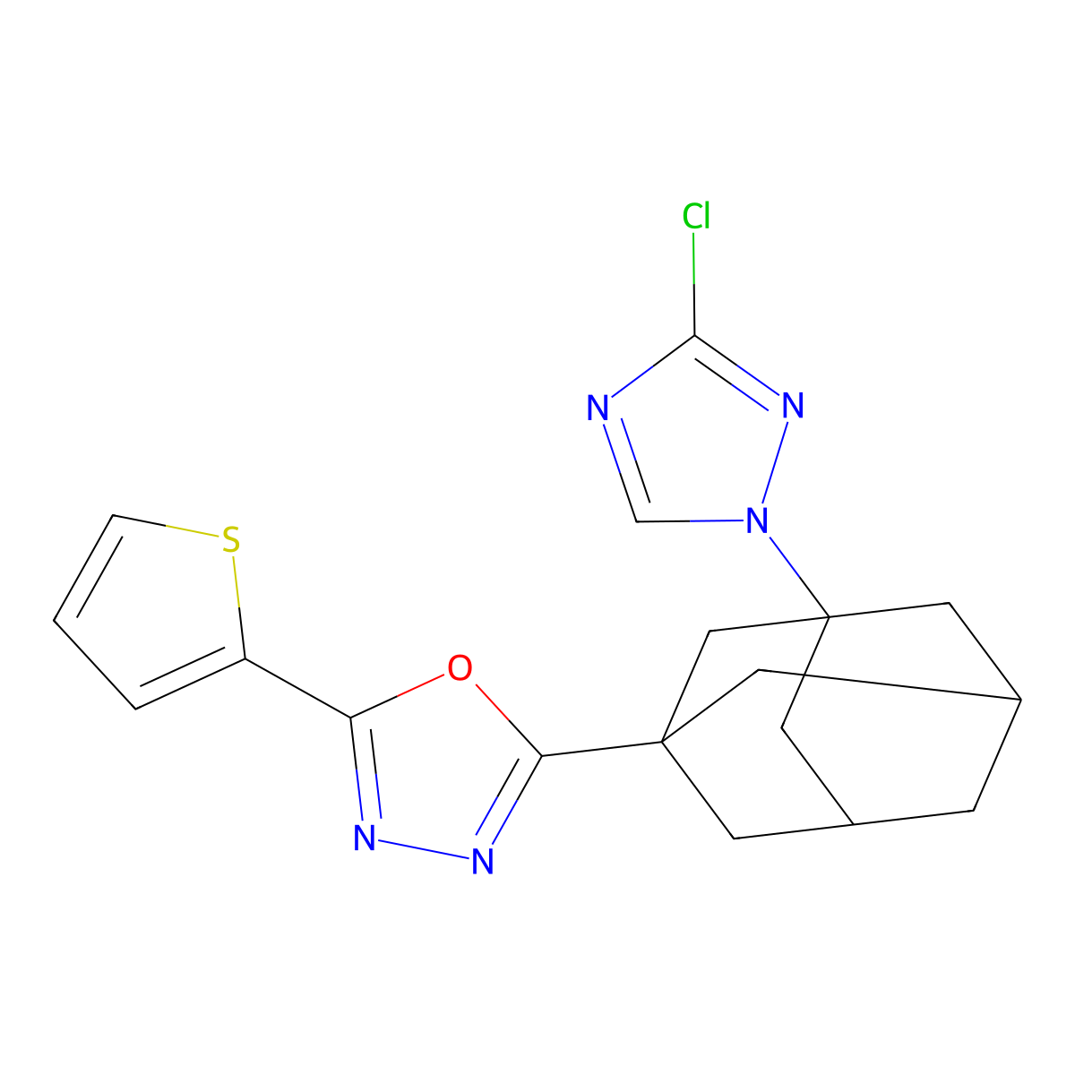 2-[3-(3-Chloro-1,2,4-triazol-1-yl)-1-adamantyl]-5-thiophen-2-yl-1,3,4-oxadiazole molecular structure, CAS 832118-47-5
