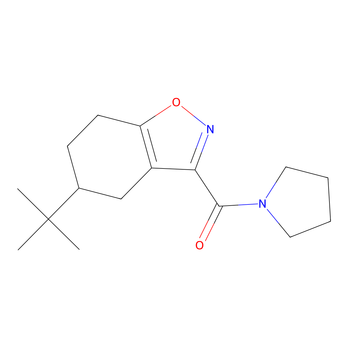 (5-Tert-butyl-4,5,6,7-tetrahydro-1,2-benzoxazol-3-yl)(pyrrolidin-1-yl)methanone molecular structure, CAS 832118-53-3