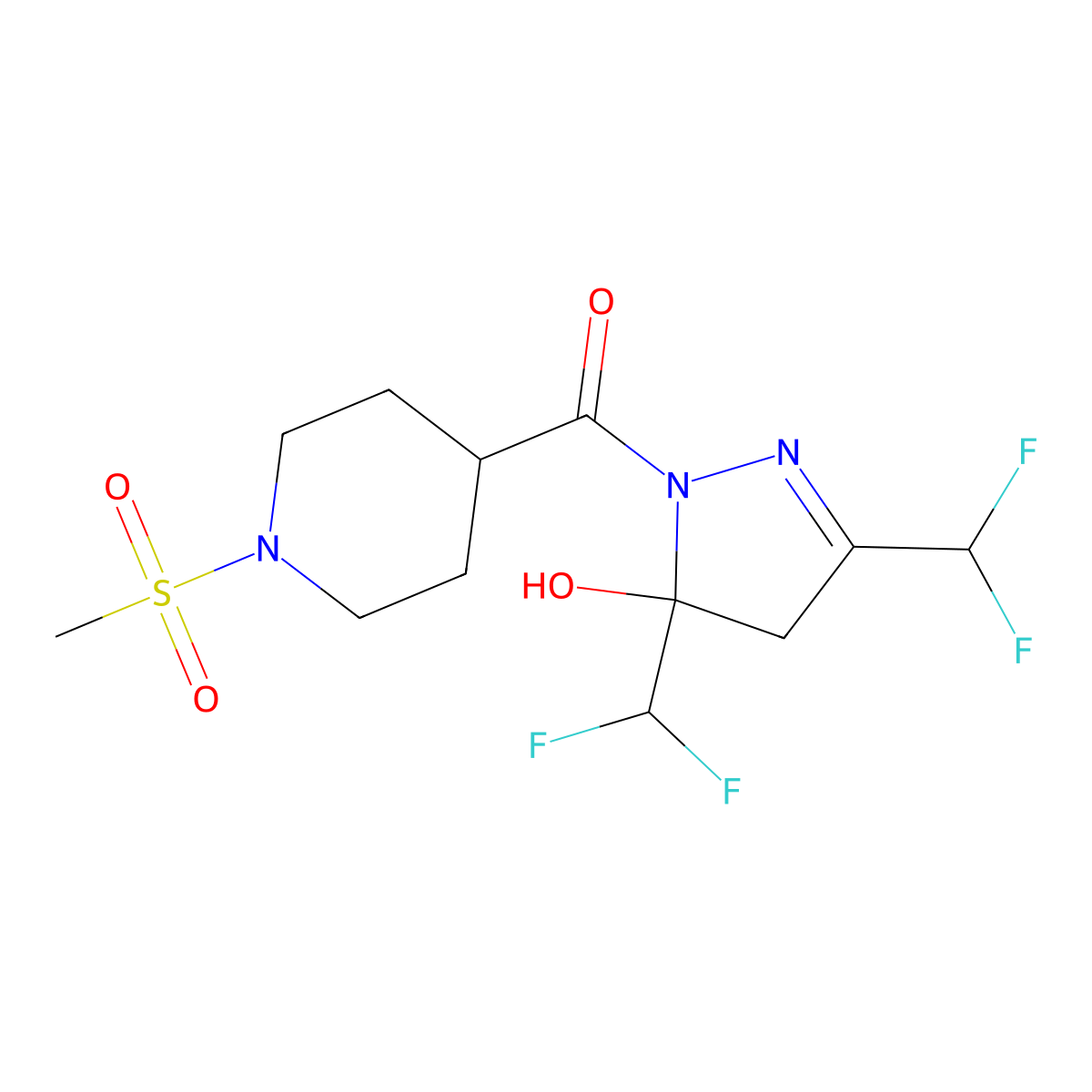 [3,5-bis(difluoromethyl)-5-hydroxy-4,5-dihydro-1H-pyrazol-1-yl][1-(methylsulfonyl)piperidin-4-yl]methanone molecular structure, CAS 832118-67-9