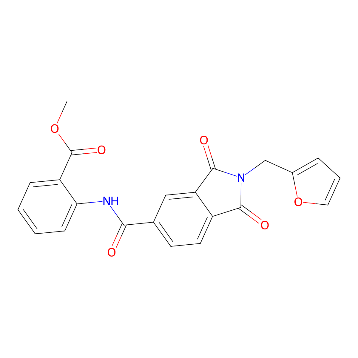 methyl 2-({[2-(2-furylmethyl)-1,3-dioxo-2,3-dihydro-1H-isoindol-5-yl]carbonyl}amino)benzoate molecular structure, CAS 832118-96-4