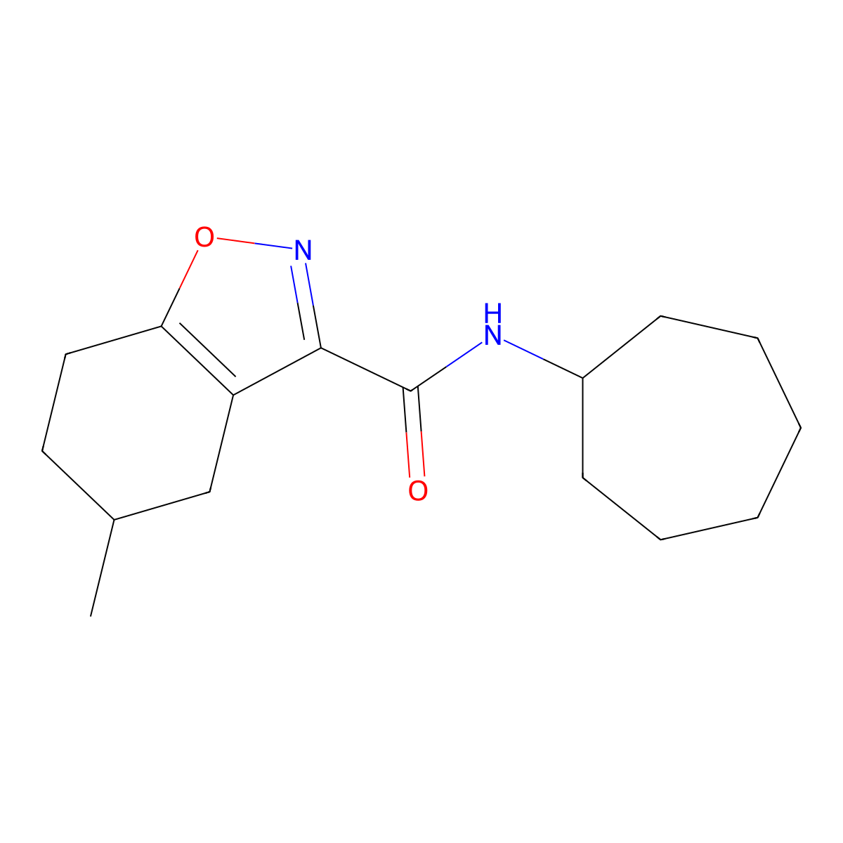 N-cycloheptyl-5-methyl-4,5,6,7-tetrahydro-1,2-benzoxazole-3-carboxamide molecular structure, CAS 832118-97-5