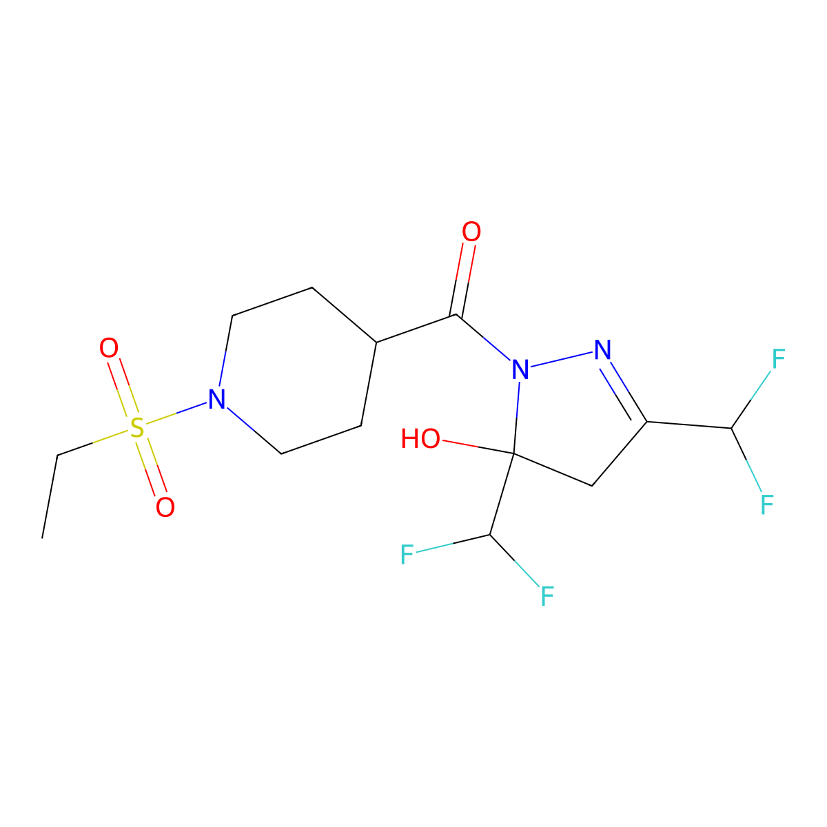 [3,5-bis(difluoromethyl)-5-hydroxy-4,5-dihydro-1H-pyrazol-1-yl][1-(ethylsulfonyl)piperidin-4-yl]methanone molecular structure, CAS 832119-23-0