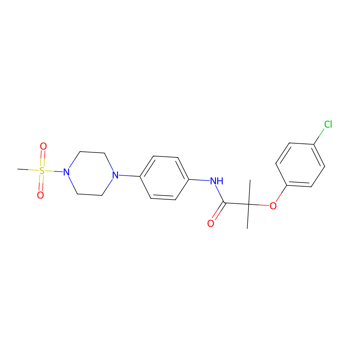 2-(4-chlorophenoxy)-2-methyl-N-[4-(4-methylsulfonylpiperazin-1-yl)phenyl]propanamide molecular structure, CAS 832119-44-5