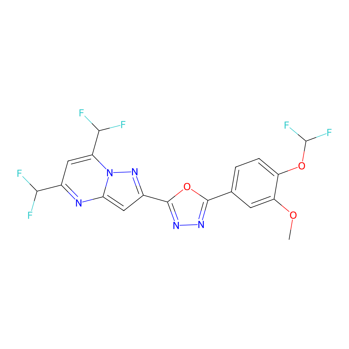 2-[5,7-Bis(difluoromethyl)pyrazolo[1,5-a]pyrimidin-2-yl]-5-[4-(difluoromethoxy)-3-methoxyphenyl]-1,3,4-oxadiazole molecular structure, CAS 832119-45-6