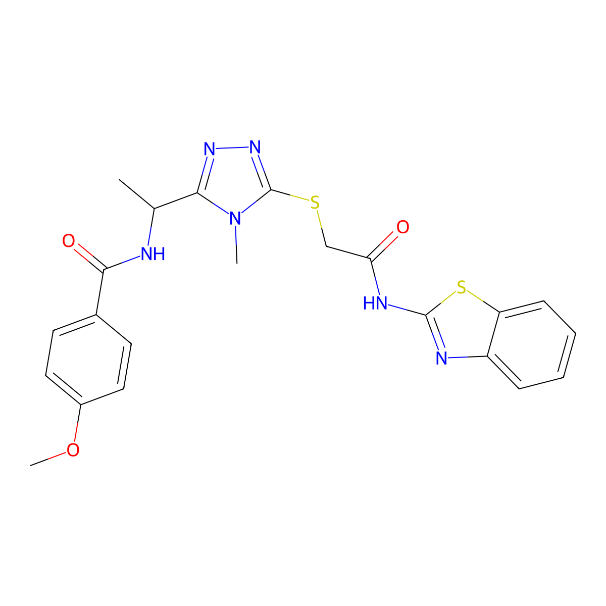 N-[1-[5-[2-(1,3-benzothiazol-2-ylamino)-2-oxoethyl]sulfanyl-4-methyl-1,2,4-triazol-3-yl]ethyl]-4-methoxybenzamide molecular structure, CAS 832119-79-6