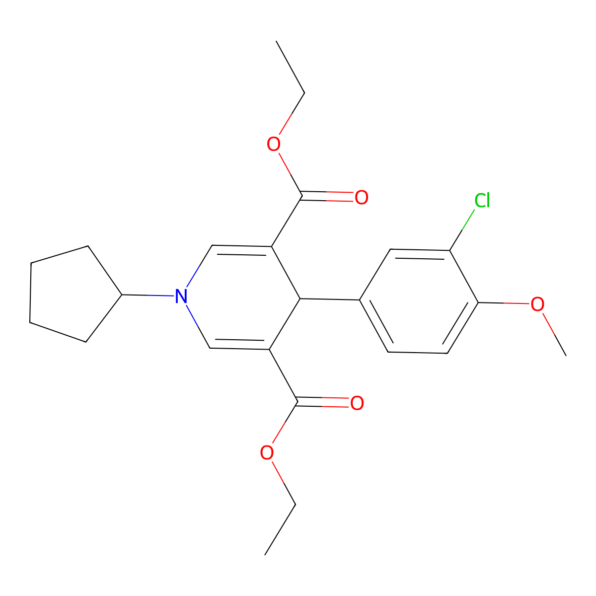 Diethyl 4-(3-chloro-4-methoxyphenyl)-1-cyclopentyl-1,4-dihydropyridine-3,5-dicarboxylate molecular structure, CAS 832119-95-6
