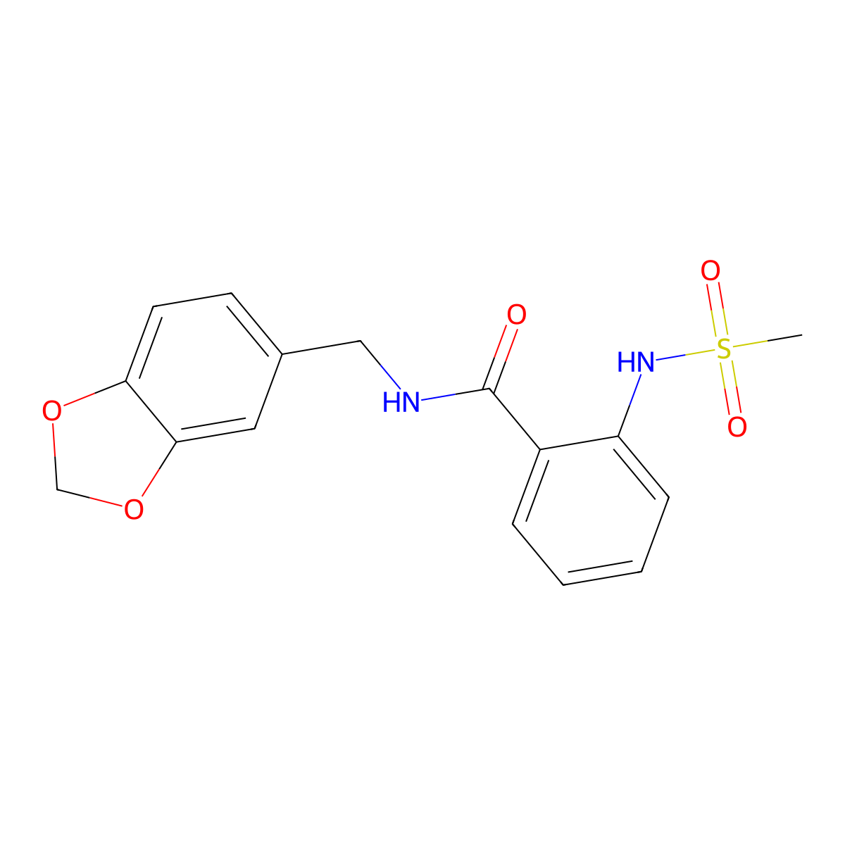 N-(1,3-benzodioxol-5-ylmethyl)-2-(methanesulfonamido)benzamide molecular structure, CAS 832120-33-9