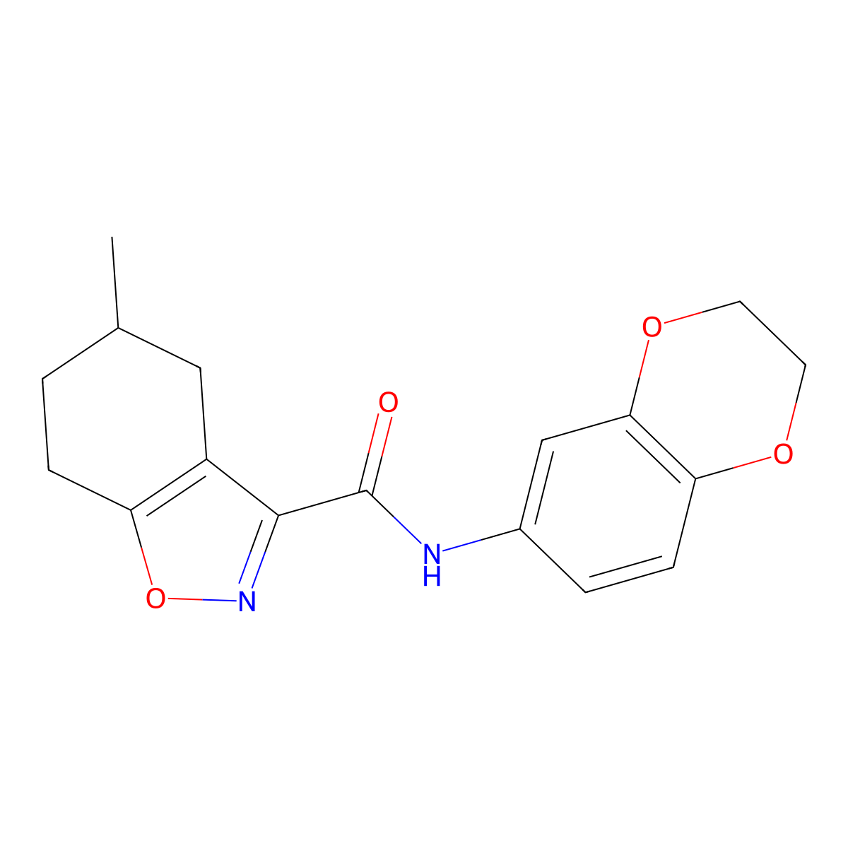 N-(2,3-dihydro-1,4-benzodioxin-6-yl)-5-methyl-4,5,6,7-tetrahydro-1,2-benzoxazole-3-carboxamide molecular structure, CAS 832120-34-0