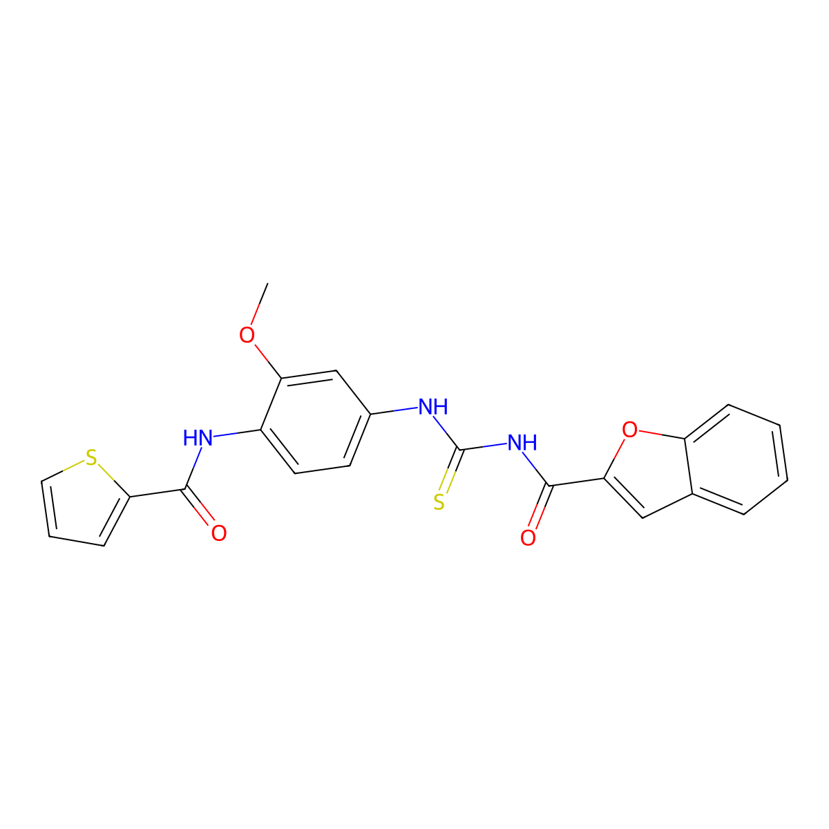 N-[[3-methoxy-4-(thiophene-2-carbonylamino)phenyl]carbamothioyl]-1-benzofuran-2-carboxamide molecular structure, CAS 832120-37-3