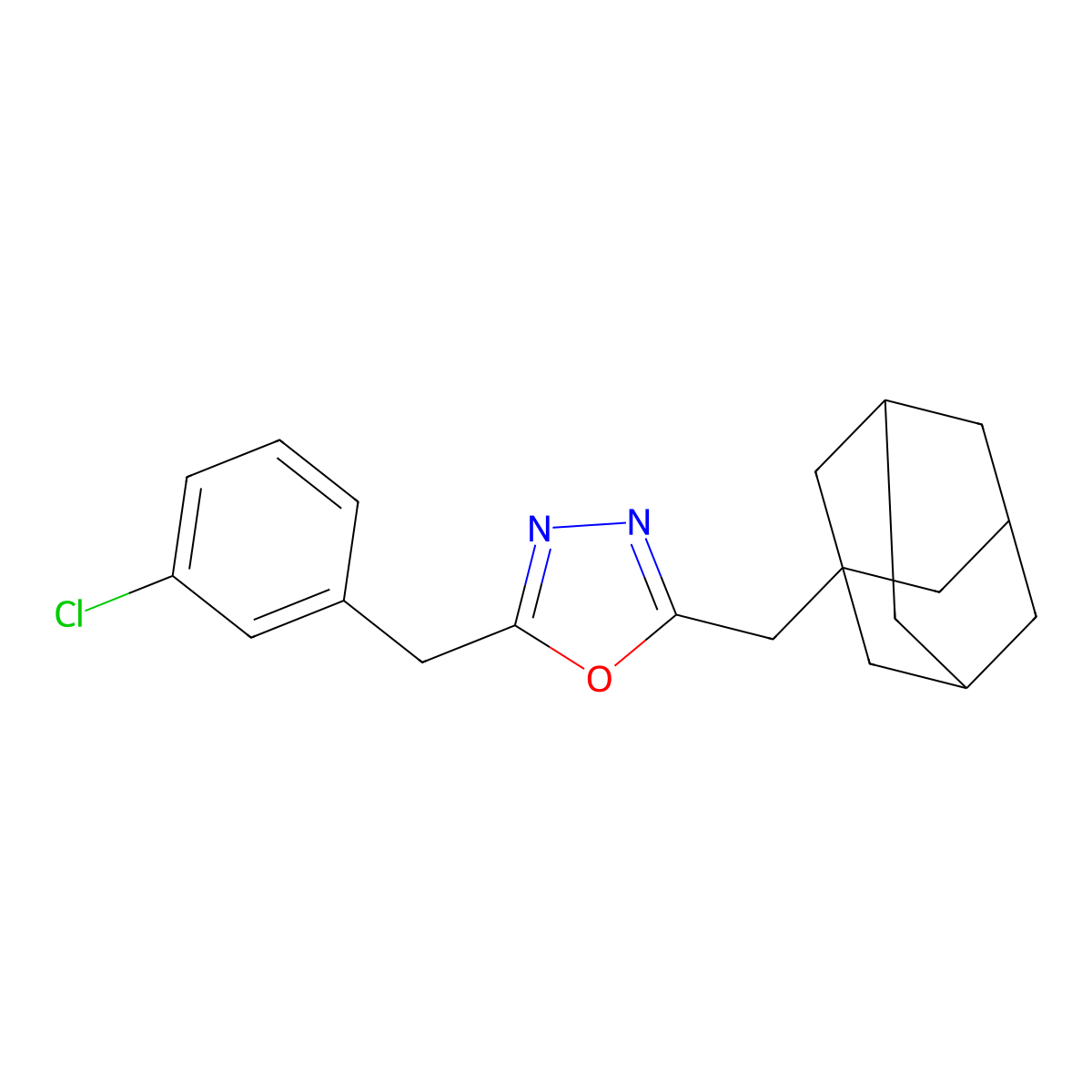 2-(1-Adamantylmethyl)-5-(3-chlorobenzyl)-1,3,4-oxadiazole molecular structure, CAS 832121-34-3