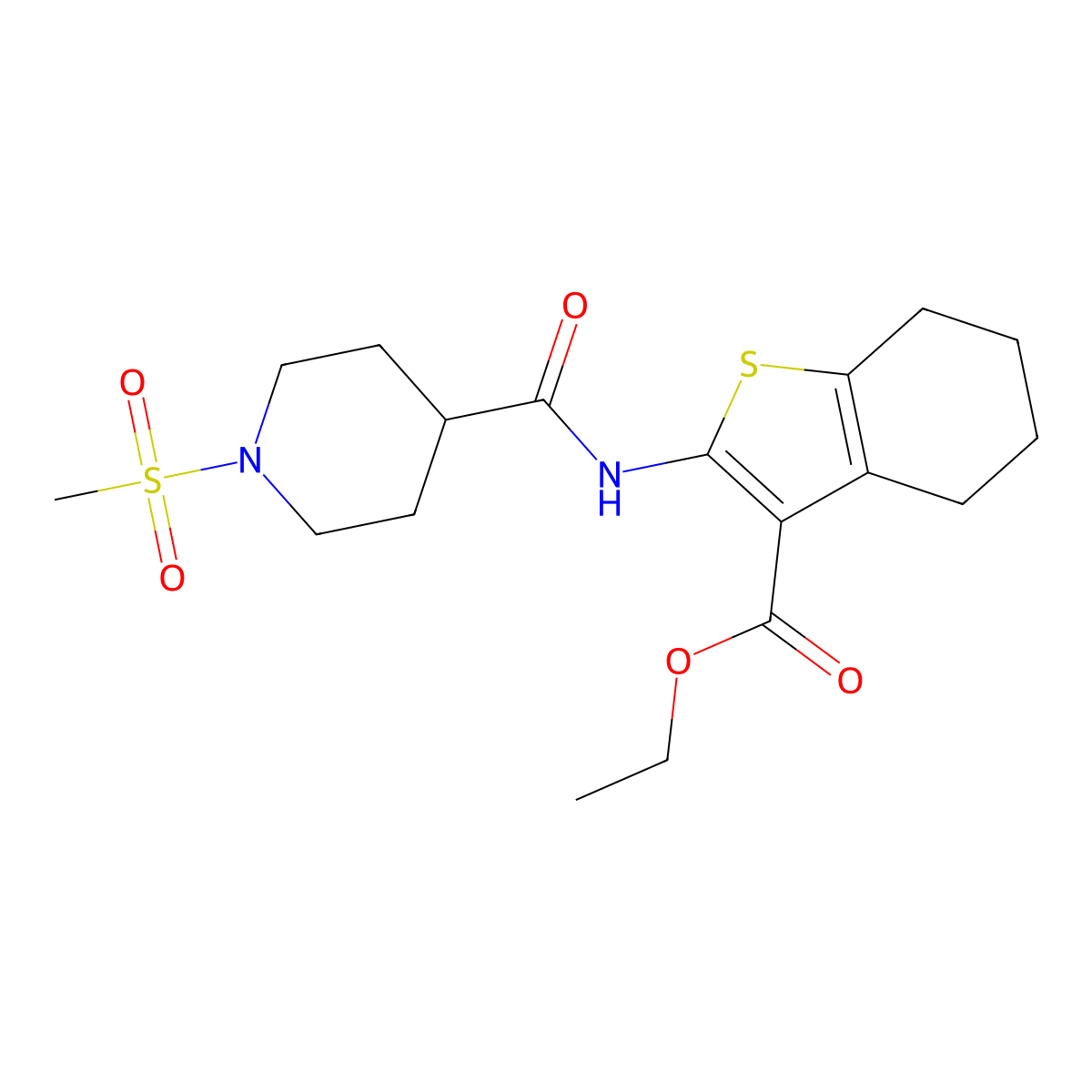 Ethyl 2-(1-(methylsulfonyl)piperidine-4-carboxamido)-4,5,6,7-tetrahydrobenzo[b]thiophene-3-carboxylate molecular structure, CAS 832121-74-1