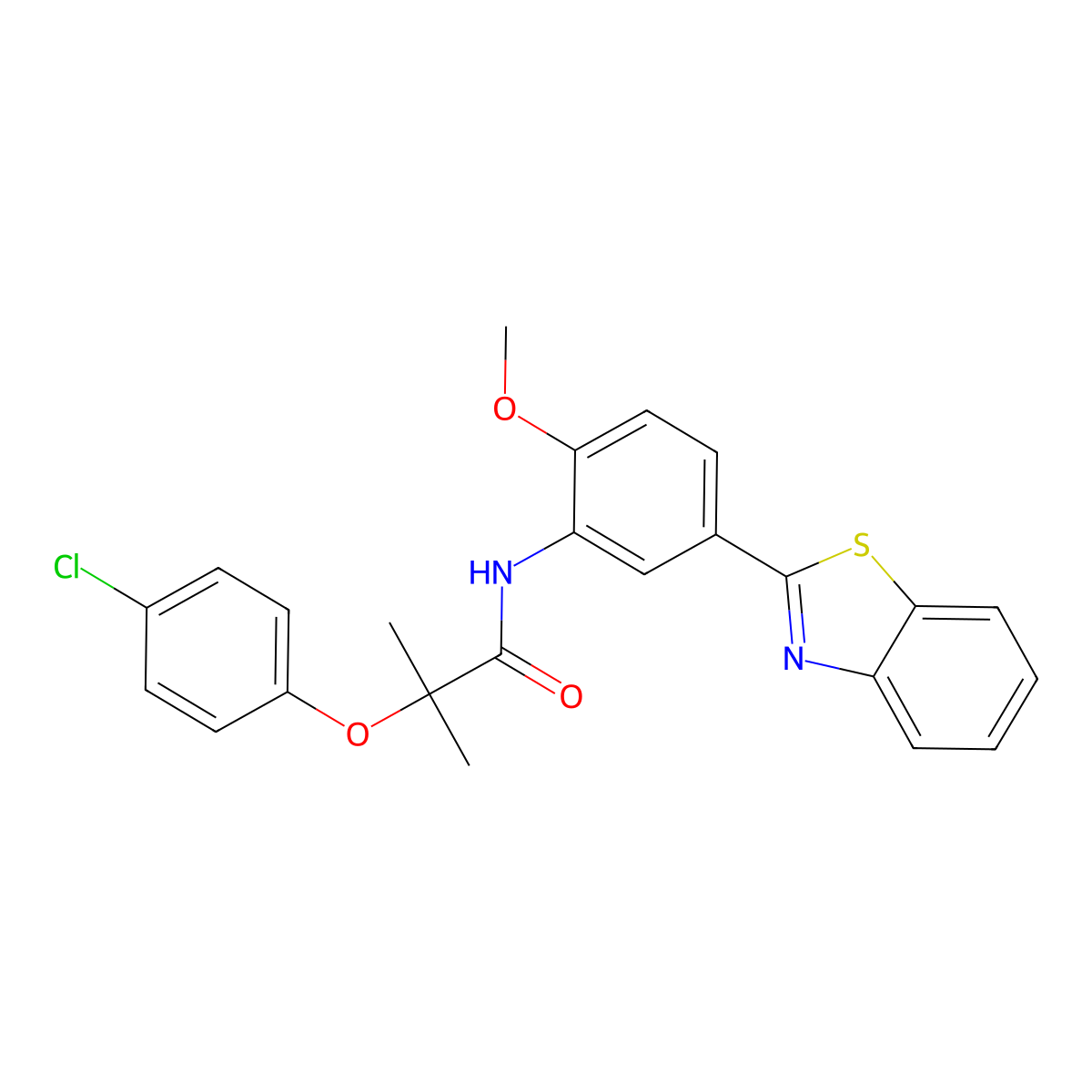 N-[5-(1,3-benzothiazol-2-yl)-2-methoxyphenyl]-2-(4-chlorophenoxy)-2-methylpropanamide molecular structure, CAS 832121-75-2