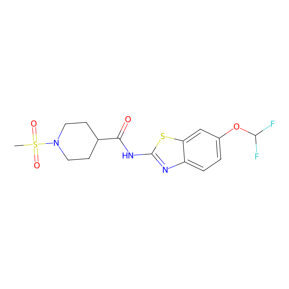 N-[6-(difluoromethoxy)-1,3-benzothiazol-2-yl]-1-(methylsulfonyl)piperidine-4-carboxamide molecular structure, CAS 832122-01-7