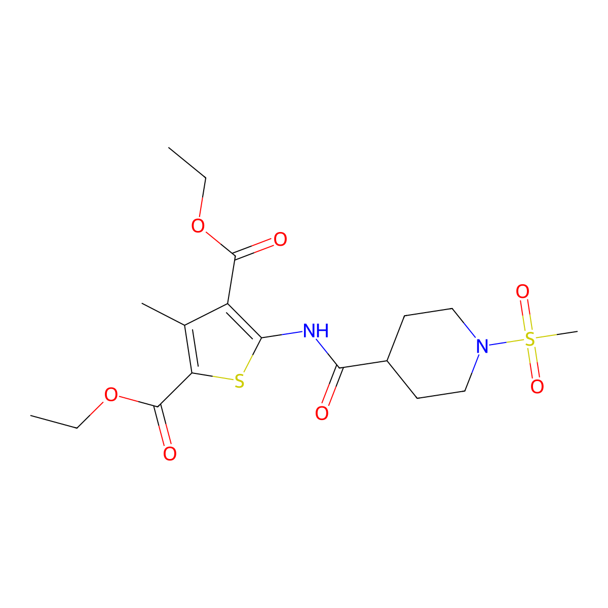Diethyl 3-methyl-5-(1-(methylsulfonyl)piperidine-4-carboxamido)thiophene-2,4-dicarboxylate molecular structure, CAS 832122-09-5