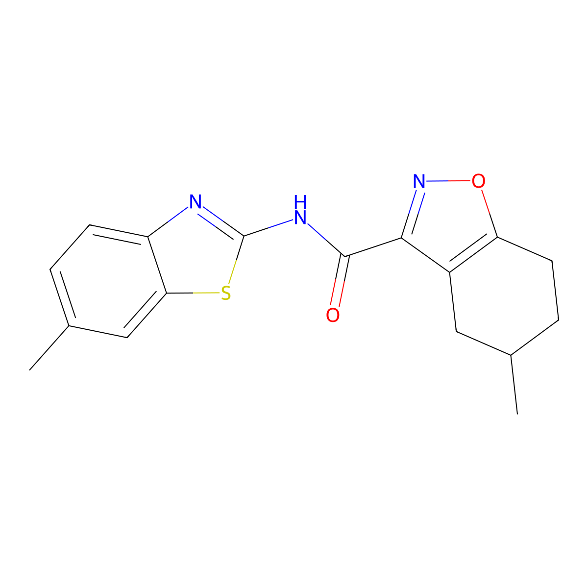 5-methyl-N-(6-methyl-1,3-benzothiazol-2-yl)-4,5,6,7-tetrahydro-1,2-benzoxazole-3-carboxamide molecular structure, CAS 832122-43-7