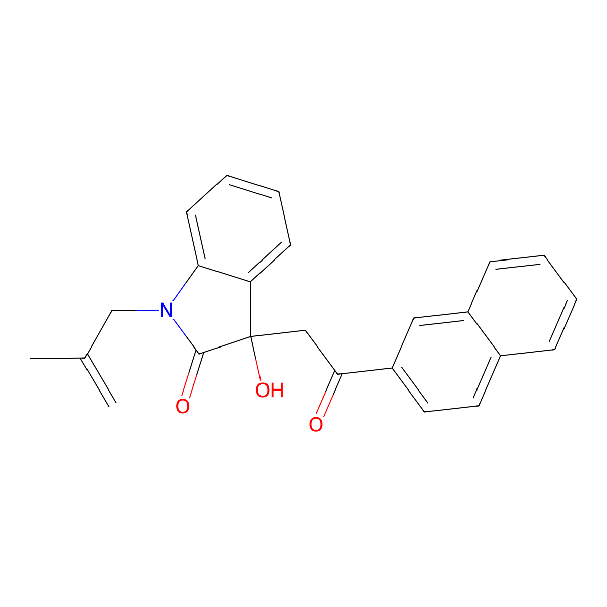 3-Hydroxy-1-(2-methylprop-2-enyl)-3-(2-naphthalen-2-yl-2-oxoethyl)indol-2-one molecular structure, CAS 832122-56-2